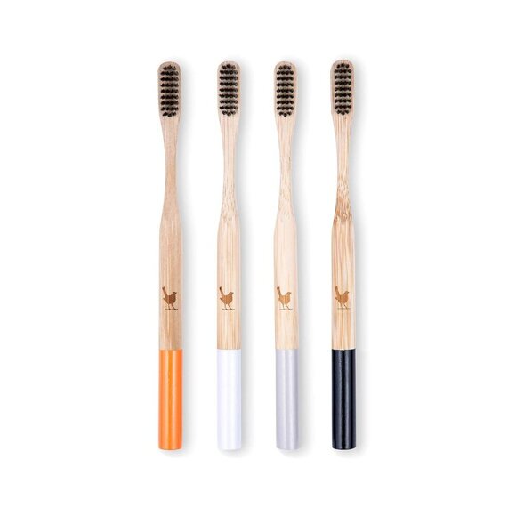 Bamboo Toothbrush with Soft Charcoal Infused Bristles, Set of 4 - Picture 1 of 8